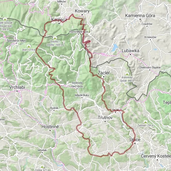 Map miniature of "Scenic Gravel Adventuring" cycling inspiration in Dolnośląskie, Poland. Generated by Tarmacs.app cycling route planner