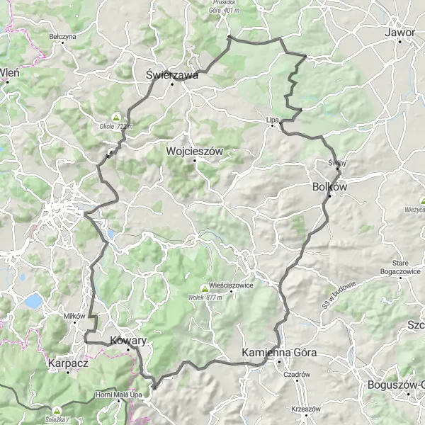 Map miniature of "Discovering the Hidden Beauty" cycling inspiration in Dolnośląskie, Poland. Generated by Tarmacs.app cycling route planner