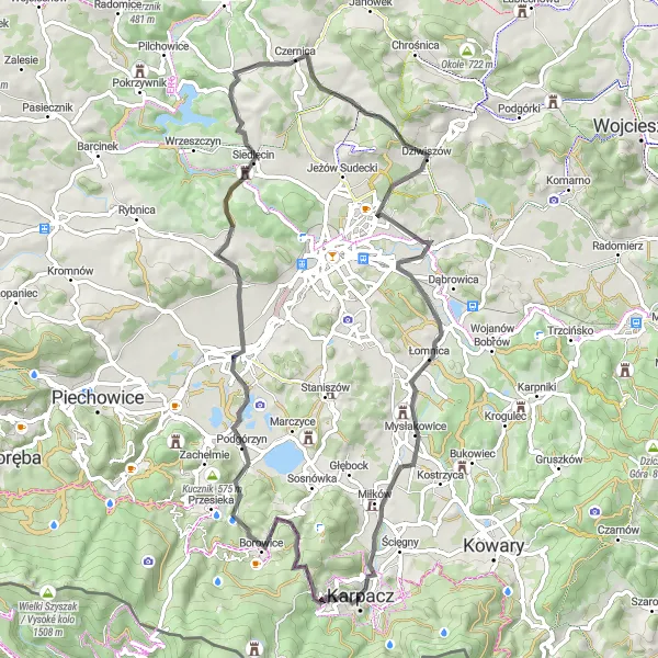 Miniatura mapy "Trasa rowerowa Karpacz - Wierzchnica - Straconka - Karpacz" - trasy rowerowej w Dolnośląskie, Poland. Wygenerowane przez planer tras rowerowych Tarmacs.app