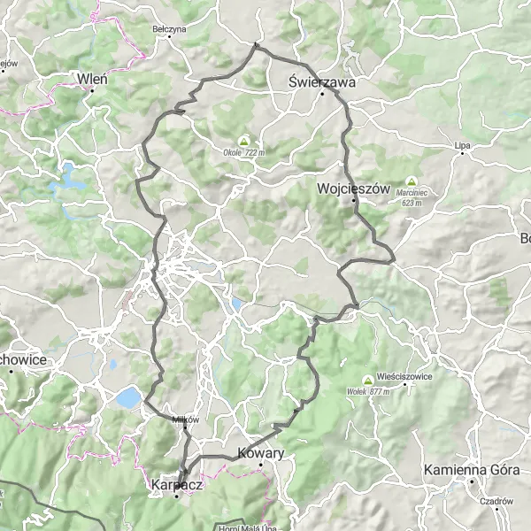 Map miniature of "Karpacz and the Stunning Surroundings" cycling inspiration in Dolnośląskie, Poland. Generated by Tarmacs.app cycling route planner