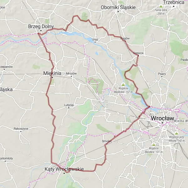 Map miniature of "Wrocław Hills Gravel Adventure" cycling inspiration in Dolnośląskie, Poland. Generated by Tarmacs.app cycling route planner