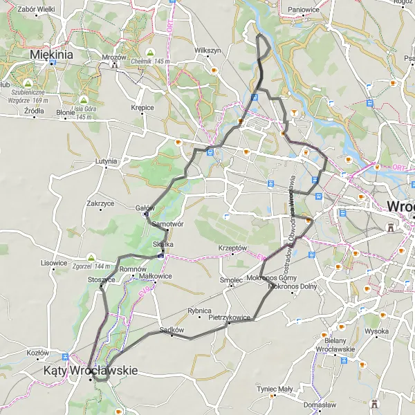 Map miniature of "The Stabłowice Adventure" cycling inspiration in Dolnośląskie, Poland. Generated by Tarmacs.app cycling route planner