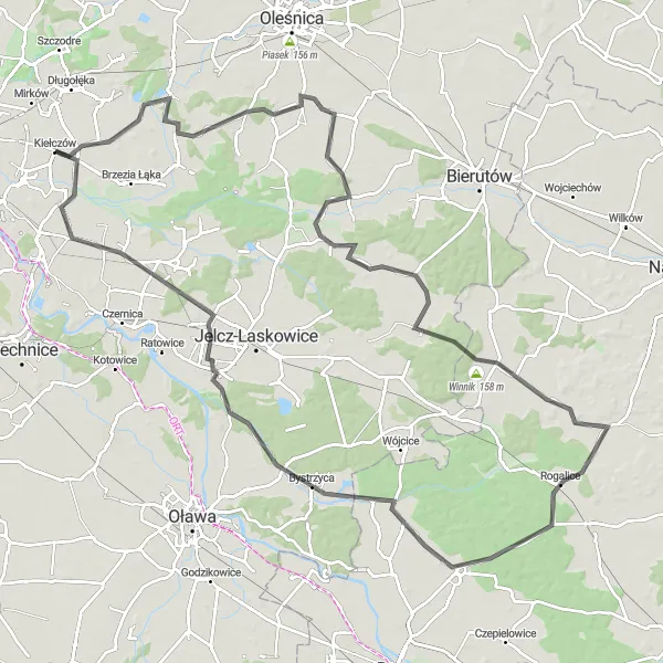 Map miniature of "Grodzisko Challenge" cycling inspiration in Dolnośląskie, Poland. Generated by Tarmacs.app cycling route planner