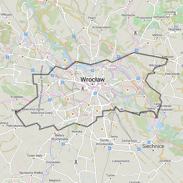 Map miniature of "Wzgórze Gajowe Ride" cycling inspiration in Dolnośląskie, Poland. Generated by Tarmacs.app cycling route planner