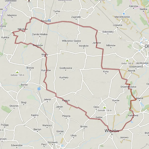 Miniatura mapy "Trasa Gravelowa Żórawina-Kotnik" - trasy rowerowej w Dolnośląskie, Poland. Wygenerowane przez planer tras rowerowych Tarmacs.app