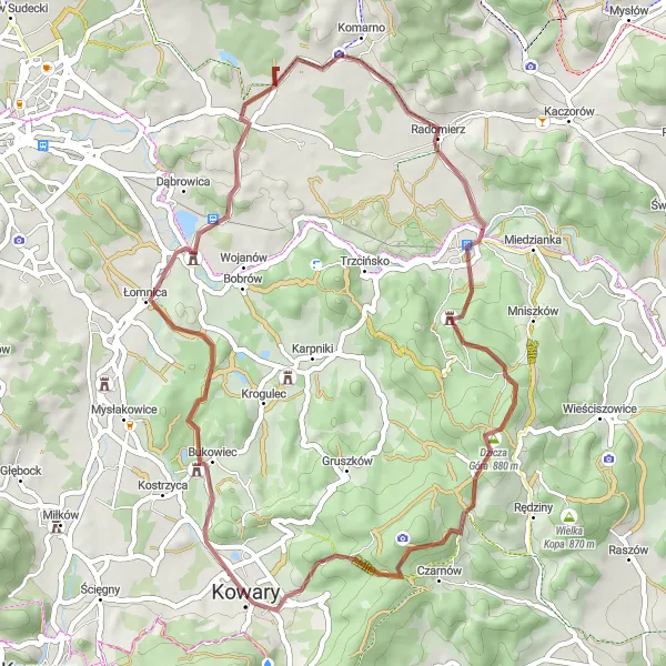 Map miniature of "Discovering the Palaces and Natural Wonders" cycling inspiration in Dolnośląskie, Poland. Generated by Tarmacs.app cycling route planner