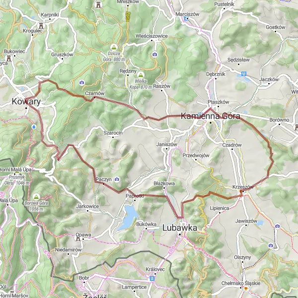 Miniatura mapy "Szlakiem Kaplicznego Wzgórza i innych atrakcji Doliny Karpnickiej" - trasy rowerowej w Dolnośląskie, Poland. Wygenerowane przez planer tras rowerowych Tarmacs.app