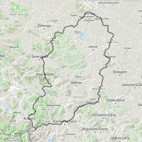 Miniatura mapy "Wędrówka przez magiczne szlaki Gór Kaczawskich" - trasy rowerowej w Dolnośląskie, Poland. Wygenerowane przez planer tras rowerowych Tarmacs.app
