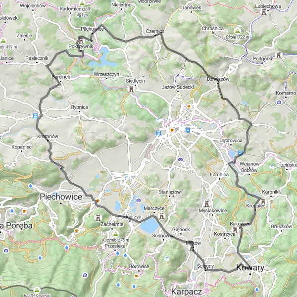 Miniatura mapy "Szlak przez Straconkę i Górę Polną" - trasy rowerowej w Dolnośląskie, Poland. Wygenerowane przez planer tras rowerowych Tarmacs.app