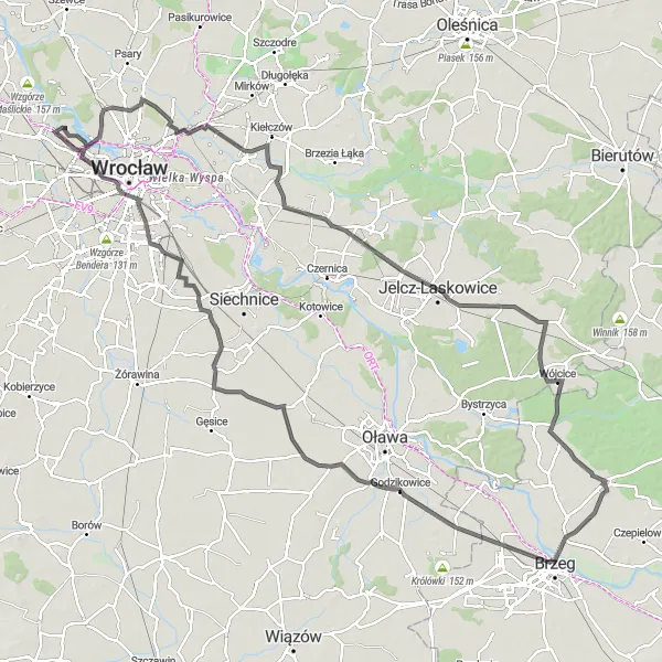 Miniatura mapy "Szlak Psiego Pola" - trasy rowerowej w Dolnośląskie, Poland. Wygenerowane przez planer tras rowerowych Tarmacs.app