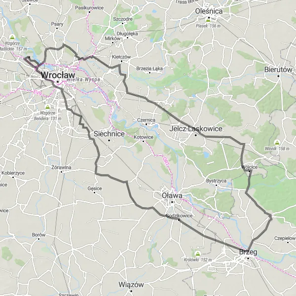 Map miniature of "Psie Pole Road Expedition" cycling inspiration in Dolnośląskie, Poland. Generated by Tarmacs.app cycling route planner