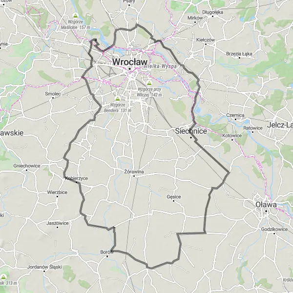 Map miniature of "The Wzgórze przy Ceglanej Classic" cycling inspiration in Dolnośląskie, Poland. Generated by Tarmacs.app cycling route planner