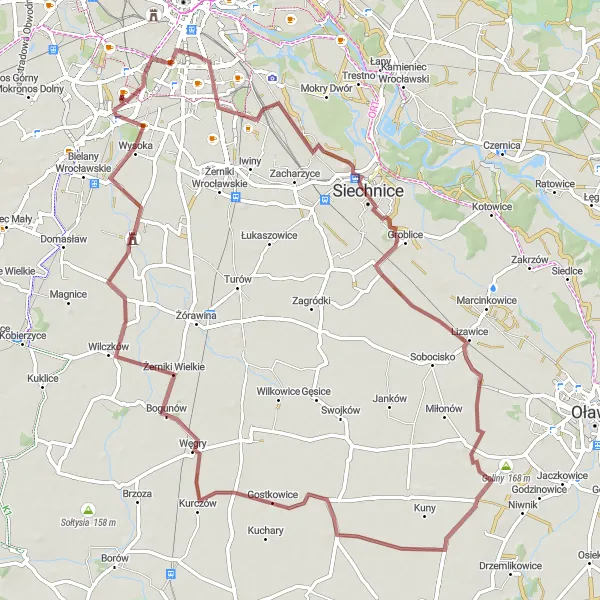 Map miniature of "Gravel Adventure" cycling inspiration in Dolnośląskie, Poland. Generated by Tarmacs.app cycling route planner