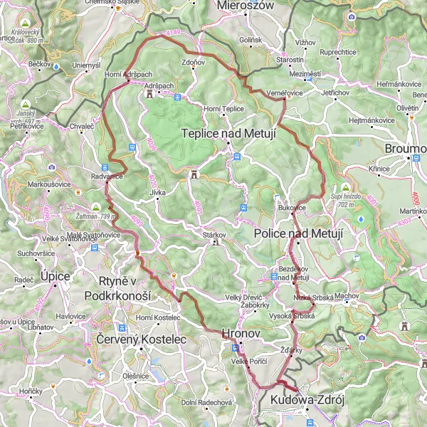 Miniatura mapy "Trasa Gravelowa przez Kotlinę Kłodzką" - trasy rowerowej w Dolnośląskie, Poland. Wygenerowane przez planer tras rowerowych Tarmacs.app