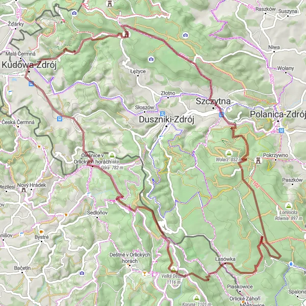 Miniatura mapy "Trasa przez góry i lasy" - trasy rowerowej w Dolnośląskie, Poland. Wygenerowane przez planer tras rowerowych Tarmacs.app