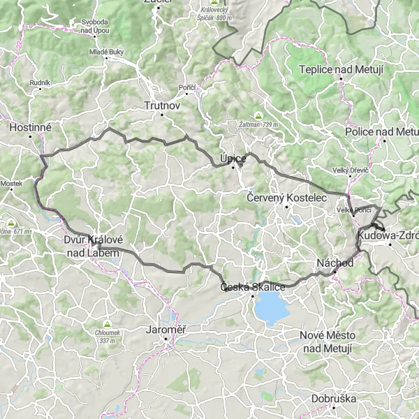 Map miniature of "Road Cycling Adventure near Kudowa-Zdrój" cycling inspiration in Dolnośląskie, Poland. Generated by Tarmacs.app cycling route planner