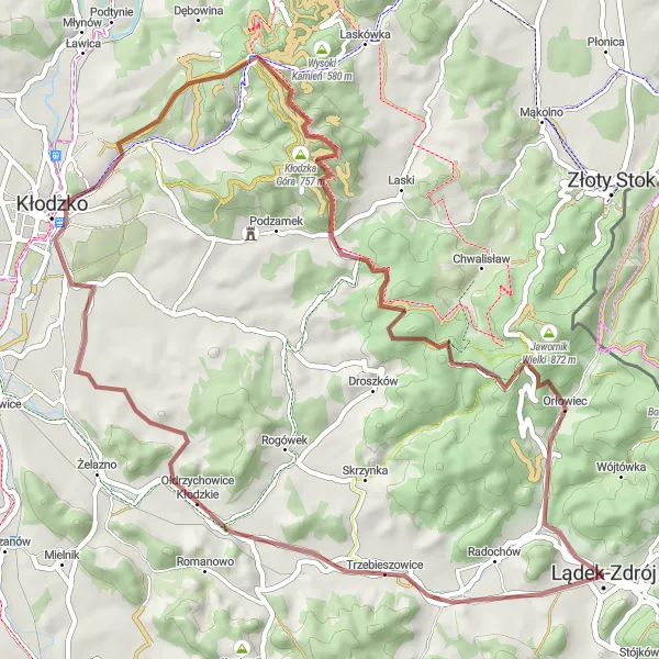 Map miniature of "Gravel Bike Adventure" cycling inspiration in Dolnośląskie, Poland. Generated by Tarmacs.app cycling route planner