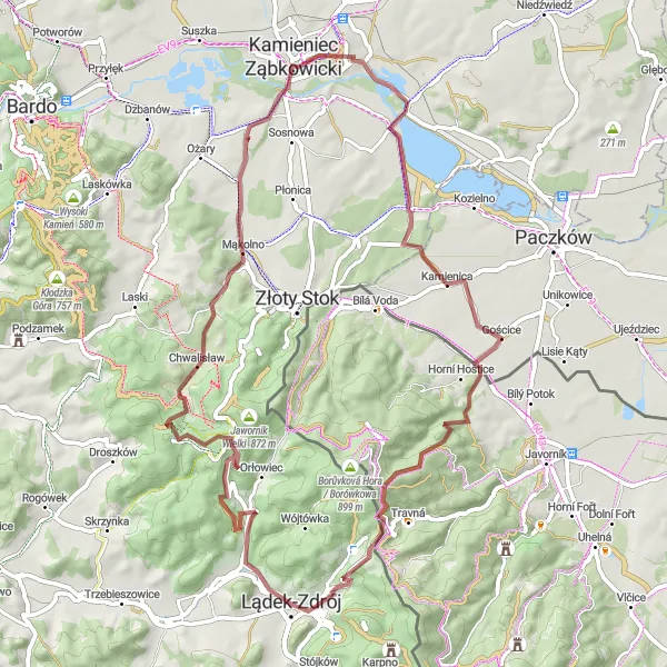 Map miniature of "Nature's Majesty on Gravel" cycling inspiration in Dolnośląskie, Poland. Generated by Tarmacs.app cycling route planner