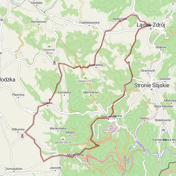 Map miniature of "Lądek-Zdrój Gravel Route" cycling inspiration in Dolnośląskie, Poland. Generated by Tarmacs.app cycling route planner