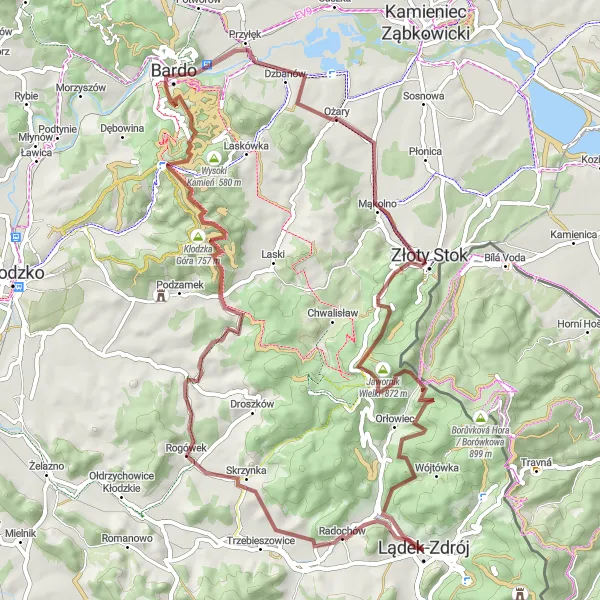 Map miniature of "Hidden Gems of Lądek-Zdrój" cycling inspiration in Dolnośląskie, Poland. Generated by Tarmacs.app cycling route planner