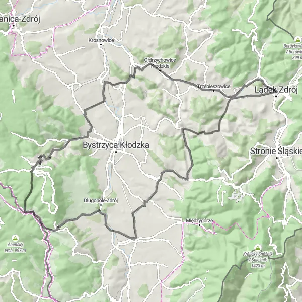 Map miniature of "Scenic Road Cycling Route" cycling inspiration in Dolnośląskie, Poland. Generated by Tarmacs.app cycling route planner