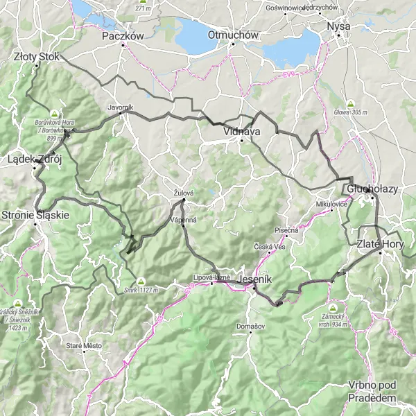 Map miniature of "Lądek-Zdrój Road Route" cycling inspiration in Dolnośląskie, Poland. Generated by Tarmacs.app cycling route planner