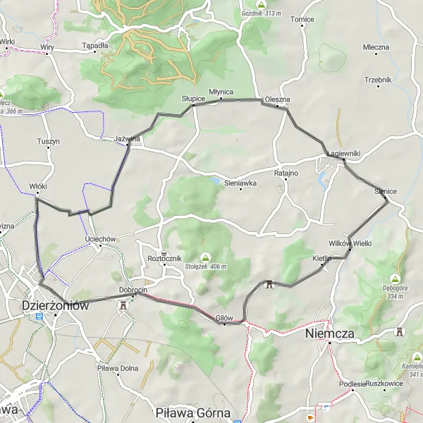Miniatura mapy "Trasa przez Gilów i Byszczynę" - trasy rowerowej w Dolnośląskie, Poland. Wygenerowane przez planer tras rowerowych Tarmacs.app