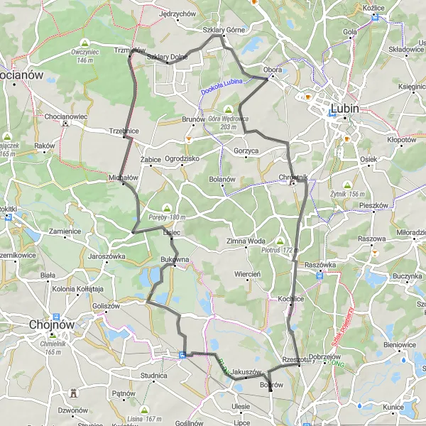 Miniatura mapy "Trasa Jakuszów - Rzeszotary" - trasy rowerowej w Dolnośląskie, Poland. Wygenerowane przez planer tras rowerowych Tarmacs.app