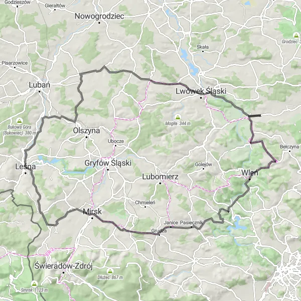 Map miniature of "The Dolnośląskie Epic Road Loop" cycling inspiration in Dolnośląskie, Poland. Generated by Tarmacs.app cycling route planner