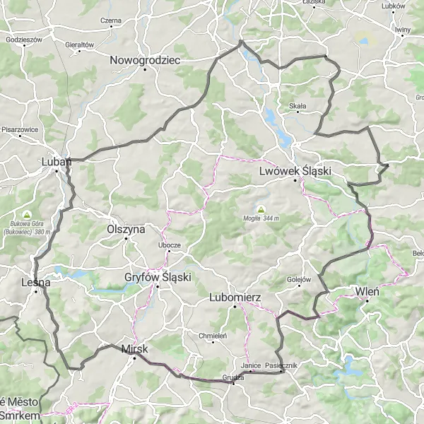 Map miniature of "The Dolnośląskie Adrenaline Road Loop" cycling inspiration in Dolnośląskie, Poland. Generated by Tarmacs.app cycling route planner