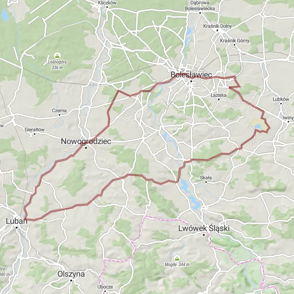 Miniatura mapy "Trasa &#x201e;Rowerowe Odkrywanie Bolesławieckiego Regionu&#x201d;" - trasy rowerowej w Dolnośląskie, Poland. Wygenerowane przez planer tras rowerowych Tarmacs.app