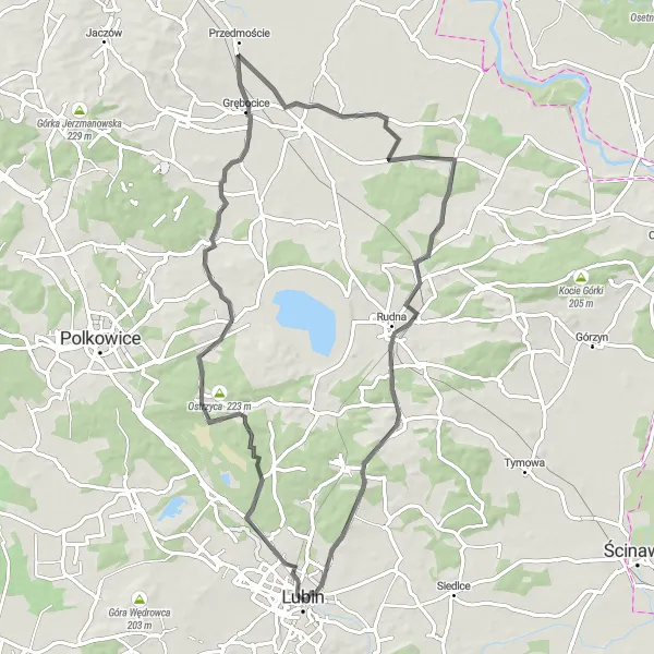 Miniatura mapy "Trasa w okolicach Lubina - Ługi - Bucze" - trasy rowerowej w Dolnośląskie, Poland. Wygenerowane przez planer tras rowerowych Tarmacs.app
