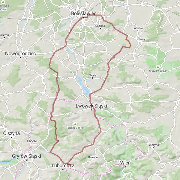 Miniatura mapy "Pętla górska przez malownicze wsie" - trasy rowerowej w Dolnośląskie, Poland. Wygenerowane przez planer tras rowerowych Tarmacs.app
