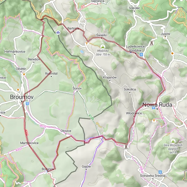 Miniatura mapy "Szlak do Božanova" - trasy rowerowej w Dolnośląskie, Poland. Wygenerowane przez planer tras rowerowych Tarmacs.app
