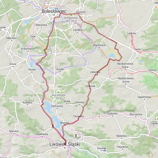 Miniatura mapy "Trasa Gravelowa przez Warta Bolesławiecka" - trasy rowerowej w Dolnośląskie, Poland. Wygenerowane przez planer tras rowerowych Tarmacs.app
