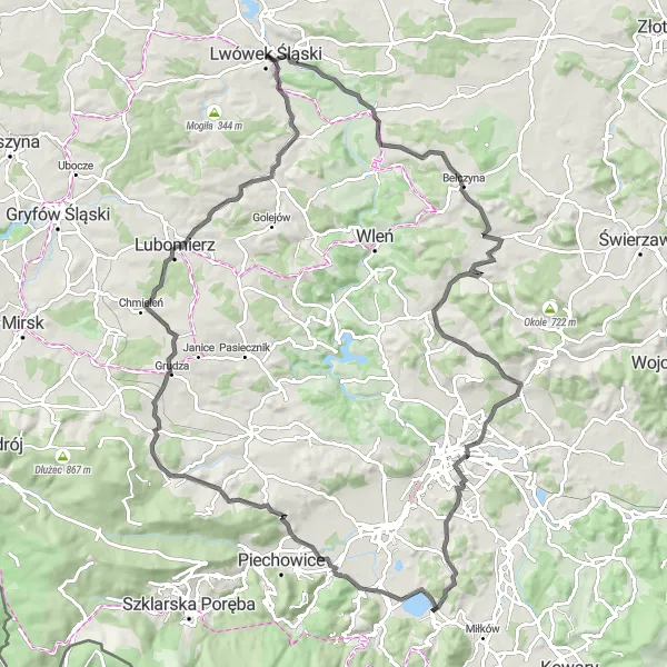 Miniatura mapy "Wycieczka rowerowa przez Dzidę, Wiśniową i Kalwarię" - trasy rowerowej w Dolnośląskie, Poland. Wygenerowane przez planer tras rowerowych Tarmacs.app