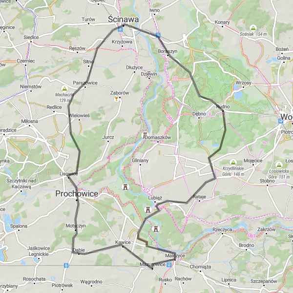 Miniatura mapy "Trasa rowerowa z Malczyc o długości 71 km" - trasy rowerowej w Dolnośląskie, Poland. Wygenerowane przez planer tras rowerowych Tarmacs.app