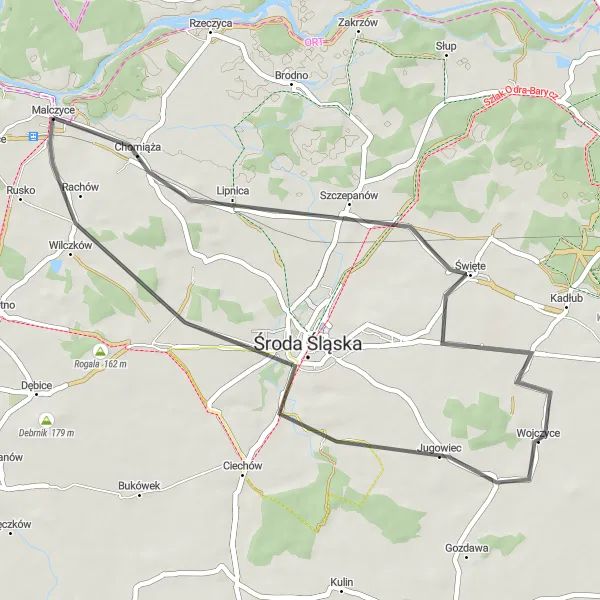 Miniatura mapy "Szlak Okolic Środy Śląskiej" - trasy rowerowej w Dolnośląskie, Poland. Wygenerowane przez planer tras rowerowych Tarmacs.app