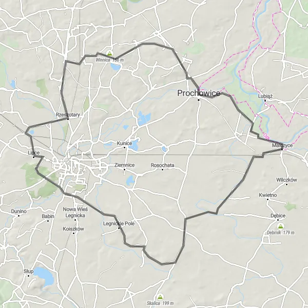 Miniatura mapy "Szlak Wiejskich Krajobrazów" - trasy rowerowej w Dolnośląskie, Poland. Wygenerowane przez planer tras rowerowych Tarmacs.app