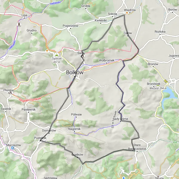 Map miniature of "Nature and Tranquility: A Peaceful Ride Around Marciszów" cycling inspiration in Dolnośląskie, Poland. Generated by Tarmacs.app cycling route planner