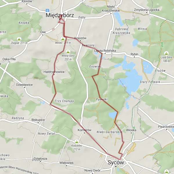 Miniatura mapy "Trasa rowerowa Międzybórz - Alpy - Winna Góra" - trasy rowerowej w Dolnośląskie, Poland. Wygenerowane przez planer tras rowerowych Tarmacs.app