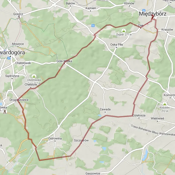 Miniatura mapy "Szutrowa trasa z Międzyborza" - trasy rowerowej w Dolnośląskie, Poland. Wygenerowane przez planer tras rowerowych Tarmacs.app