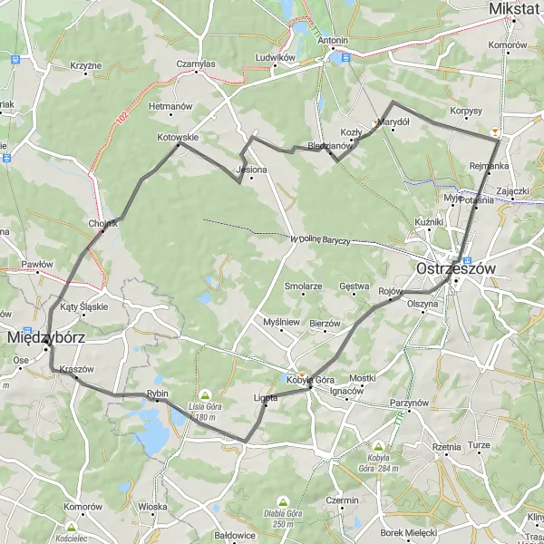 Miniatura mapy "Trasa z Psiej Góry do Kobylej Góry" - trasy rowerowej w Dolnośląskie, Poland. Wygenerowane przez planer tras rowerowych Tarmacs.app