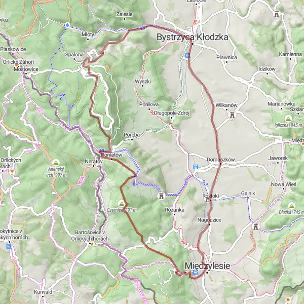 Map miniature of "Scenic Villages and Picturesque Peaks" cycling inspiration in Dolnośląskie, Poland. Generated by Tarmacs.app cycling route planner