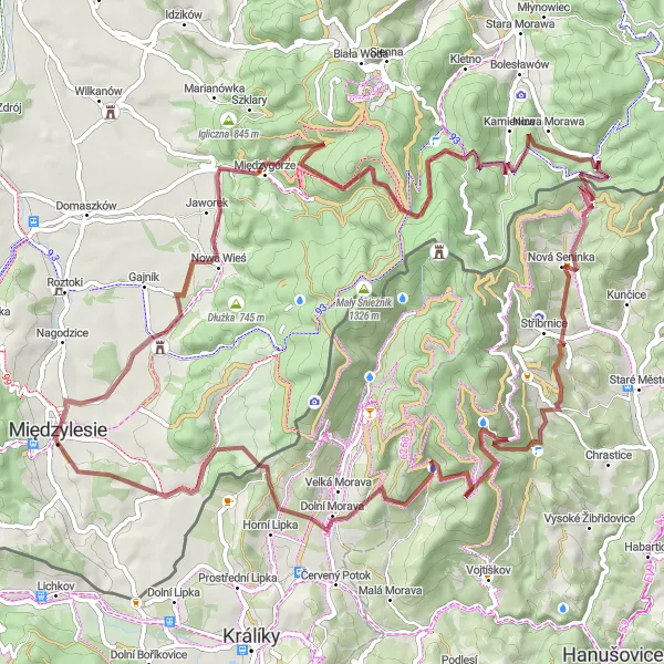 Map miniature of "Międzylesie Castle and Mountain" cycling inspiration in Dolnośląskie, Poland. Generated by Tarmacs.app cycling route planner