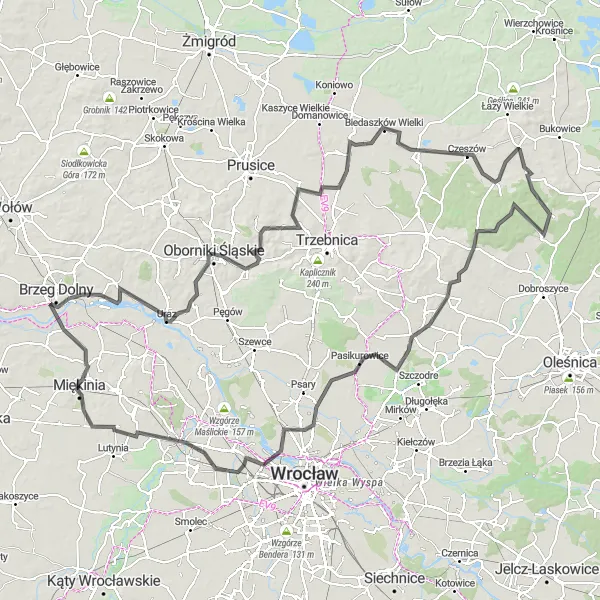Map miniature of "Miękinia - Dolnośląskie Epic Ride" cycling inspiration in Dolnośląskie, Poland. Generated by Tarmacs.app cycling route planner