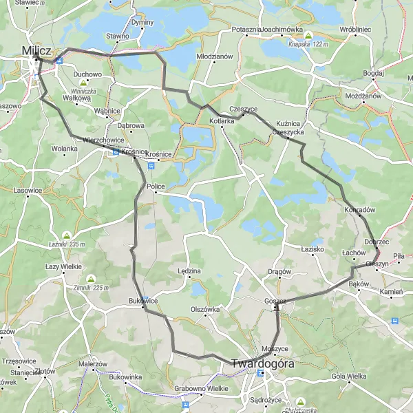 Map miniature of "Countryside Road Escape" cycling inspiration in Dolnośląskie, Poland. Generated by Tarmacs.app cycling route planner