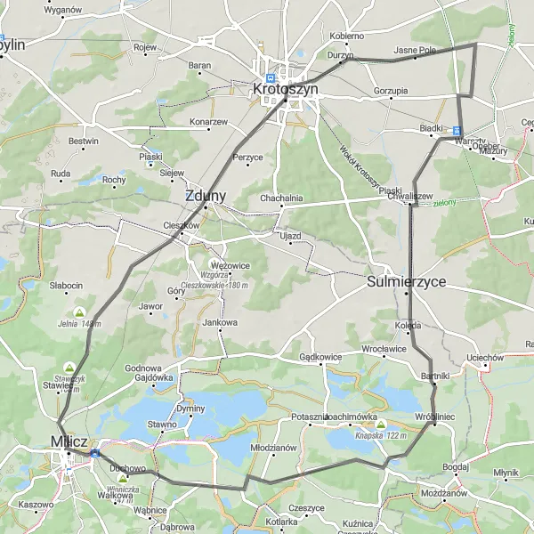 Map miniature of "Scenic Road Cycling near Chmielnik" cycling inspiration in Dolnośląskie, Poland. Generated by Tarmacs.app cycling route planner