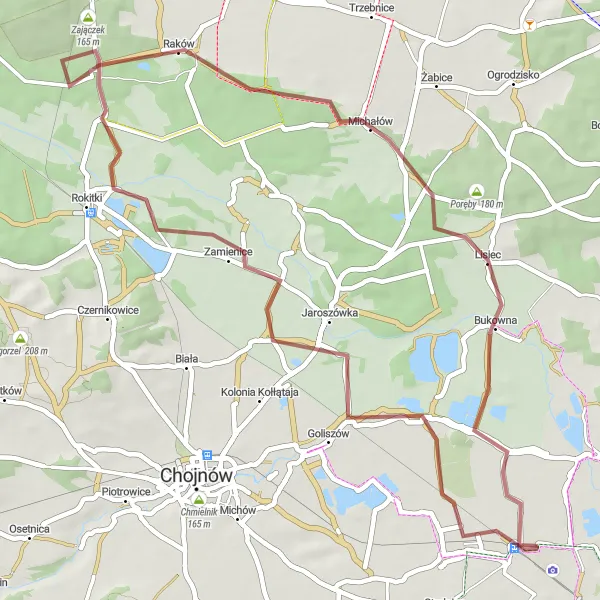 Map miniature of "The Gravel Loop to Łysiec" cycling inspiration in Dolnośląskie, Poland. Generated by Tarmacs.app cycling route planner