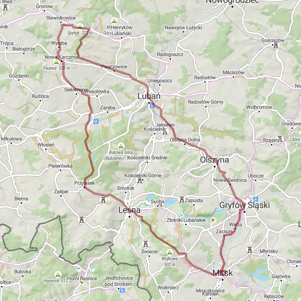 Map miniature of "Gravel Biking from Mirsk to Marcówka" cycling inspiration in Dolnośląskie, Poland. Generated by Tarmacs.app cycling route planner